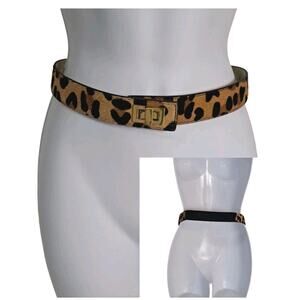 Express Leopard Belt Genuine Leather Calf Hair Women's Sz S/M Stretch Twist Lock